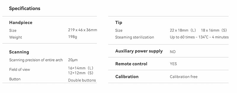 KP Intraoral Scanner product specifications