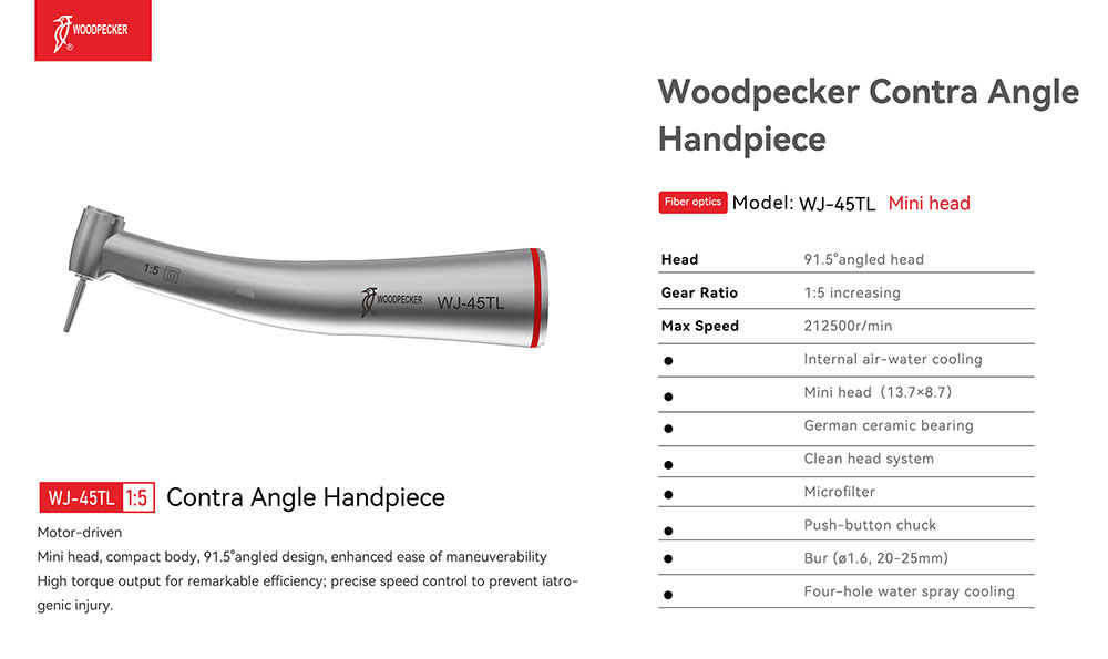 Woodpecker 1:5 Electric LED Fiber Optic Contra-Angle
